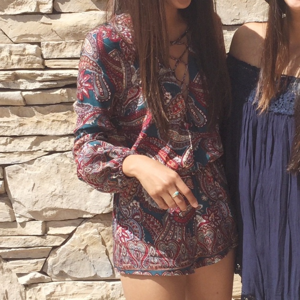 Jewel tone paisley print romper